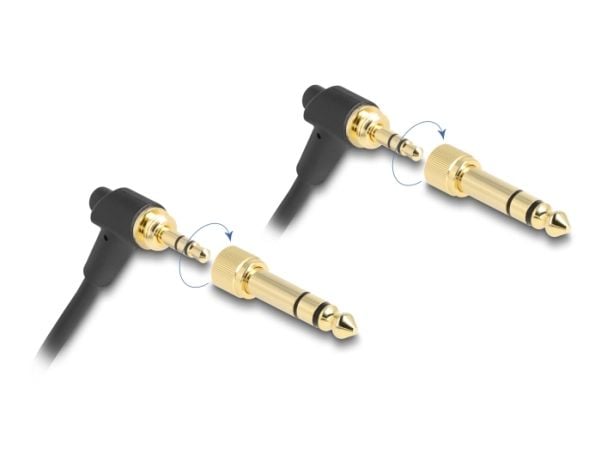Delock kierretty kaapeli 3,5 mm 3-nastainen pistoke pistokkeesta pistokkeeseen kulmikas ruuvisovittimella 6,35 mm:iin 75 cm