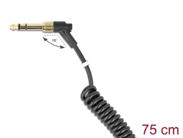 Delock kierretty kaapeli 3,5 mm 3-nastainen pistoke pistokkeesta pistokkeeseen kulmikas ruuvisovittimella 6,35 mm:iin 75 cm