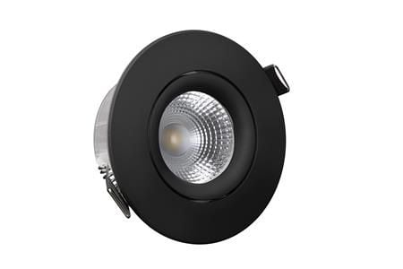 Downlight ECO 6,8W Lysstrøm: 575lm 3000K, 525lm 2700K. RA92. Spredningsvinkel 40 grader. Fasedæmpbar. Inden/udendørs brug Sort