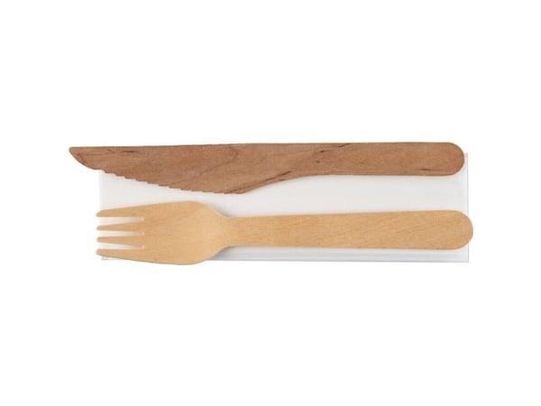 Ruokailuvälinesarja, ABENA Gastro, 16cm, ruskea, koivupuu/uusi kuitu, veitsellä - (400 kpl)