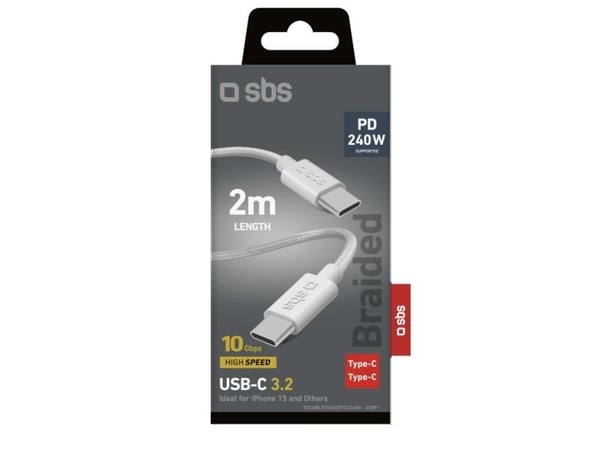 SBS TECABLETISSUETCC240G, 2 m, USB C, USB C, USB 3.2 Gen 2 (3.1 Gen 2), 10 Gbit/sek, Grå