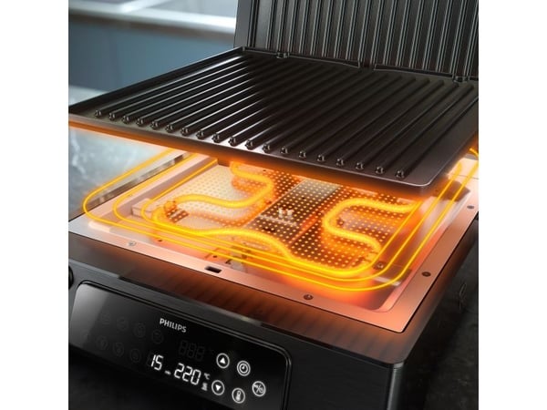 Philips 7000-serien kontaktgrill, svart, rektangulær, touch, 220 °C, hengslet lokk, låselokk, 180 °