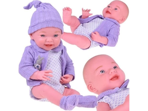 Jokomisiada Smilende dukke baby 40 cm lilla genser ZA5321