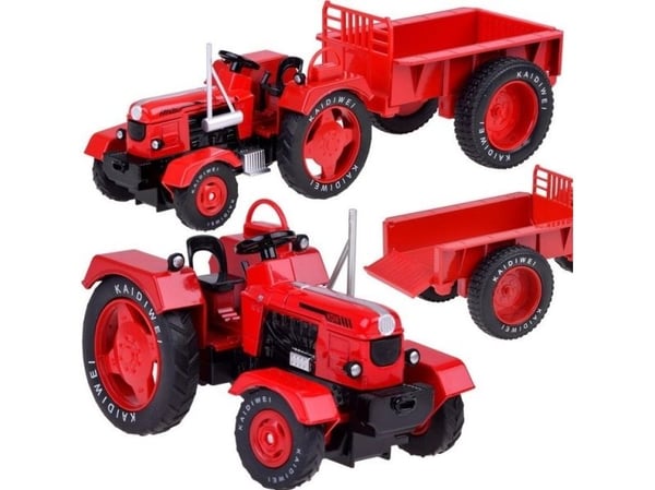 Jokomisiada rød metalltraktor med tilhenger smarte gummihjul 1:18 ZA5202