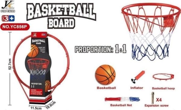 Jokomisiada Metal Basketball Basket for Barn 3+ Skala 1:1 + Felg + Nett + Ball + Pumpe