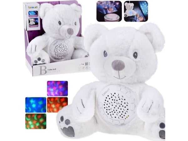 Jokomisiada myk projector/lekebamse hvit m. liten lampe og vugge for baby ZA5289