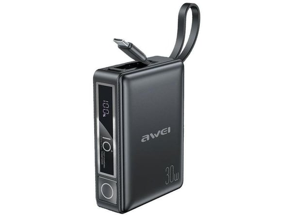 Awei AWEI PowerBank integroidulla kaapelilla P87K 10000mAh musta/musta 30W Awei AWEI PowerBank integroidulla kaapelilla P87K 10000mAh musta/musta 30W
