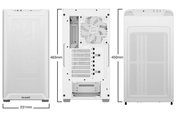 be quiet! Pure Base 501 Airflow Window - Midi-tårn - ATX - sidepanel med vindu (herdet glass) - ingen strømforsyning (ATX / PS/2) - hvit - USB/lyd