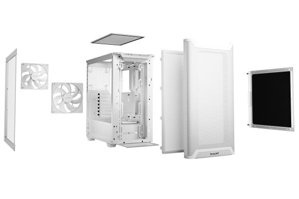 be quiet! Pure Base 501 Airflow Window - Midi-tårn - ATX - sidepanel med vindu (herdet glass) - ingen strømforsyning (ATX / PS/2) - hvit - USB/lyd