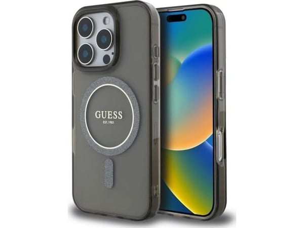 Dėklas Guess GUHMP16XHFGEREK iPhone 16 Pro Max 6.9" juoda/juodas kovakotelo IML Glitter Circle MagSafe IML Glitter Circle MagSafe