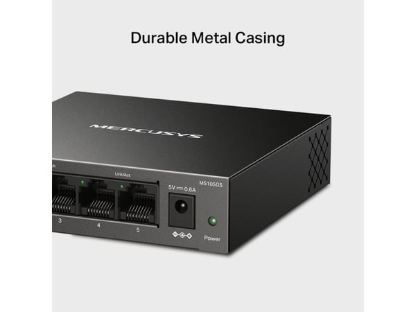 Mercusys MS105GS, Uhåndtert, Gigabit Ethernet (10/100/1000), Full tosidig, Kan monteres på vegg