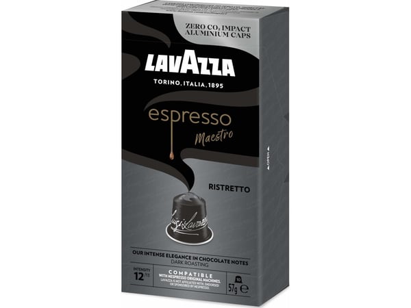 Lavazza Espresso Maestro Ristretto, Kaffe kapsyl, Ring eyelet, Mørkbrent, Nespresso, 12/13, Sort, Sølv