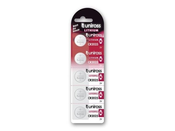Uniross U5CR2025, Engangsbatteri, CR2025, Lithium, 3 V, 5 stykker, 2,5 mm
