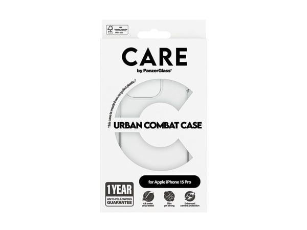 PanzerGlass CARE™ by ® Urban Combat Case Transparent iPhone 15 Pro, Suojus, Apple, Apple - iPhone 15 Pro, Läpinäkyvä