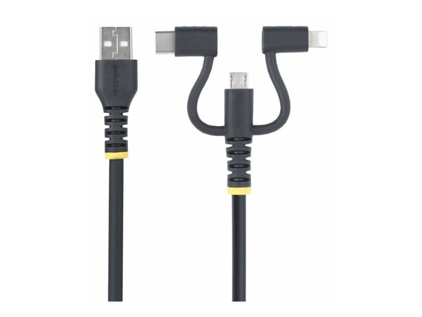 StarTech.com 3.3ft USB Multi Charging Cable, Lightning/Micro-USB/Type-C - USB-kabelsats - 3 A - 1 m - passiv, robust - svart