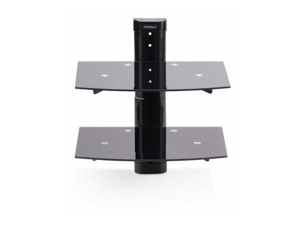 Startech Dual Floating Wall-Mounted AV Shelves, Adjustable Height Shelf For Under TV, Organize A/V Equipment On Black Tempered Glass Shelves - Hyll...