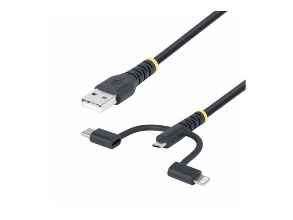 StarTech.com 3.3ft USB Multi Charging Cable, Lightning/Micro-USB/Type-C - USB-kabelsats - 3 A - 1 m - passiv, robust - svart