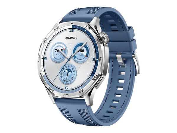 Huawei Watch GT 5 - 46 mm - rustfritt stål - smartklokke med vevd stropp - fluoroelastomer, nylon - blå - håndleddstørrelse: 140-210 mm - display 1...