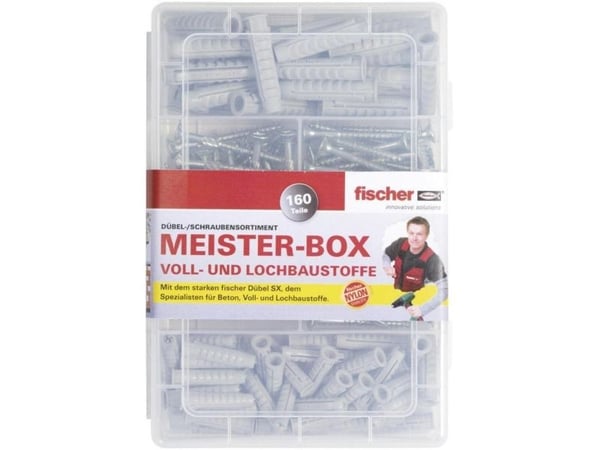 Fischer MEISTER-BOX SX, Kit med skruv och väggplugg, Betong, Grå, 80 styck, Låda