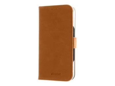 Insmat Premium - Lommebok for mobiltelefon - ekte skinn, kartong+papir+aluminiumsfolie, polykarbonat, bomullssting - brun - for Apple iPhone 16 Pro
