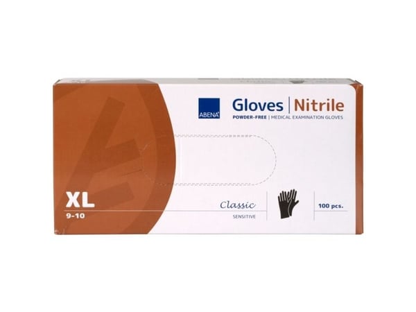Undersøkelseshanske, ABENA Classic Sensitive, XL, svart, nitril, pudderfri - (100 stk.)