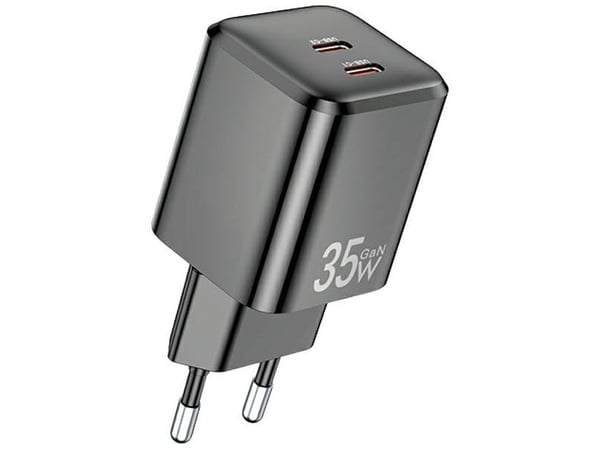 Awei PD65-EU 35W GaN 2xUSB-C nätladdare / utan kabel - svart