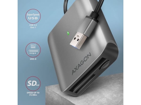 Axagon CRE-S3 External card reader USB-A 3.2 Gen 1 3-slot & lun SD/microSD/CF, CF, MMC, MMC Mobile, MicroSD (TransFlash), MicroSDHC, MicroSDXC, SD,...