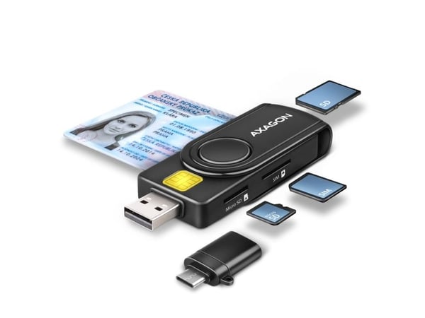 CRE-SMP2A ID-kortleser & SD/microSD/SIM-kort PocketReader USB