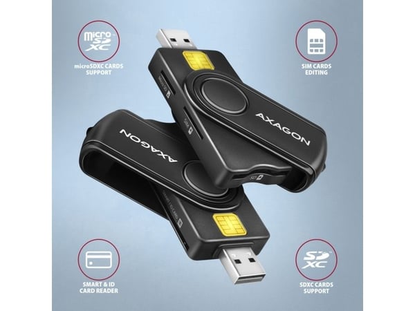 CRE-SMP2A ID-kortleser & SD/microSD/SIM-kort PocketReader USB