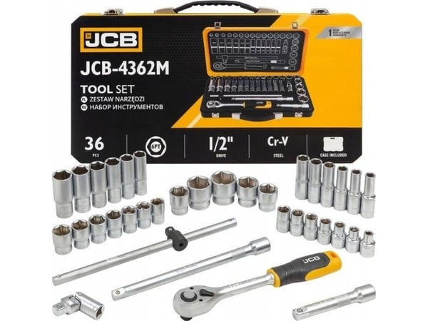 JCB verktøyssett 1/2" 36 deler (8-32 mm) sekskantet (6-kant)
