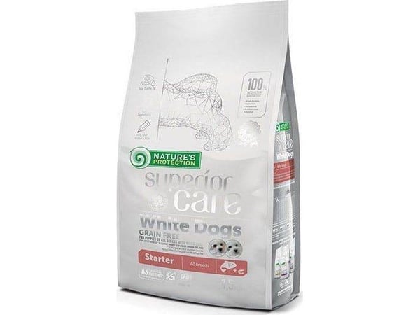 Natures Protection Superior Care White Dogs Grain Free Salmon Starter for alle raser 1,5 kg