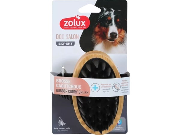 Zolux gummibørste med trehåndtak til hund for massasje DOG SALON