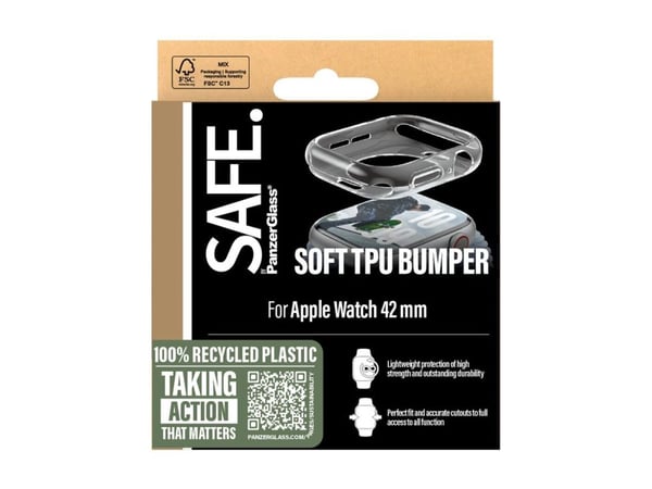 SAFE. by PanzerGlass - Støtfanger for smartarmåndsur - 42mm - termoplast-polyuretan (TPU) - gjennomsiktig - for Apple Watch Series 10 (GPS + Cellul...
