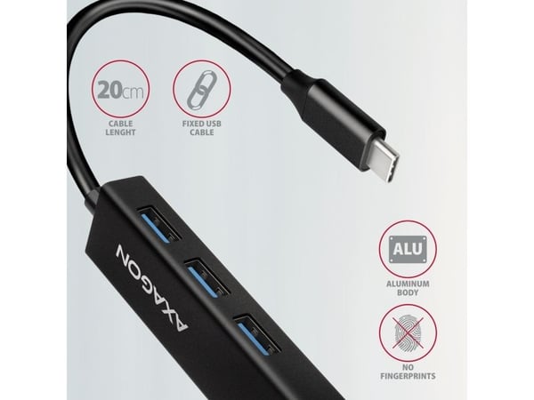 Axagon HMC-GL3A USB-C-Hub 3x USB-A Gbit-LAN schwarz, Koblet med ledninger (ikke trådløs), USB 3.2 Gen 1 (3.1 Gen 1) Type-C, 10,100,1000 Mbit/s, IEE...