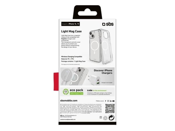 SBS Light Mag, Etui, Apple, iPhone 14, iPhone 13, 15,5 cm (6.1"), Gjennomsiktig