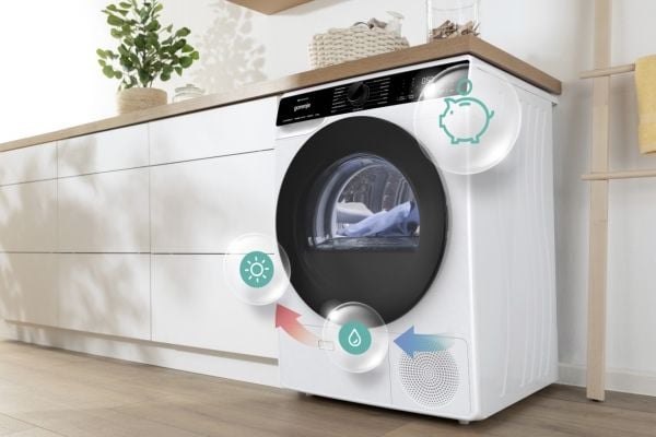 Gorenje DPNA83W, Frittstående, Frontmatet, Varme pumpe, Svart, Hvit, Rotasjon, Berøringskontroll, Svart