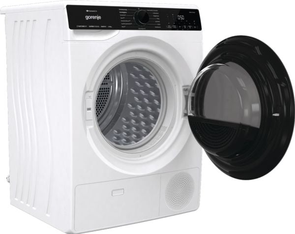 Gorenje DPNA83W, Frittstående, Frontmatet, Varme pumpe, Svart, Hvit, Rotasjon, Berøringskontroll, Svart
