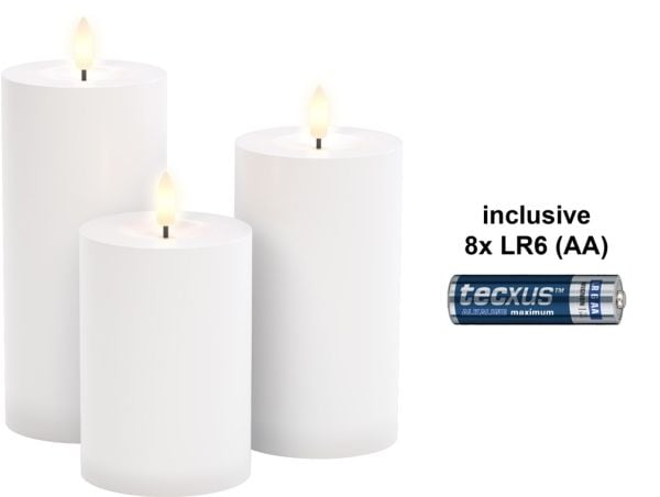 Sæt med 3 LED-stearinlys "Outdoor", hvid, inkl. 8x AA (LR6)