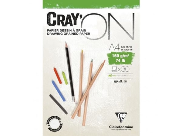 Clairefontaine Cray''ON, Multifärg, A4 (210 x 297 mm), 160 g/m ^, 30 ark Clairefontaine Cray''ON, Multifärg, A4 (210 x 297 mm), 160 g/m ^, 30 ark