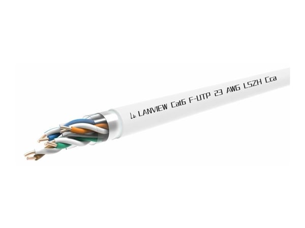 Lanview - Samlet kabel - 500 m - 6.3 mm - foliebelagt uskjermet tvinnet kabelpar (F/UTP) - CAT 6 - halogenfri, rund, solid, 10 Gigabit Ethernet - hvit