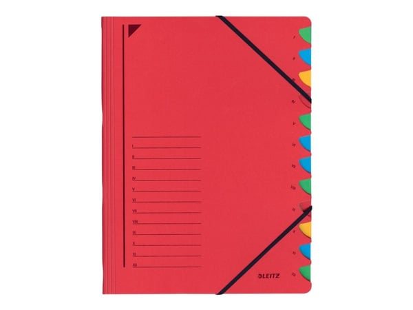 Leitz - Inndeler - 12 rom - 12 deler - fortrykt: I-XII - for A4 (210 x 297 mm) - rød