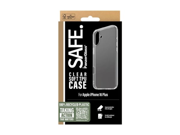 PanzerGlass SAFE. by ® TPU Case Transparent iPhone 16 Plus, Suojus, Apple, Apple - iPhone 16 Plus, Läpinäkyvä