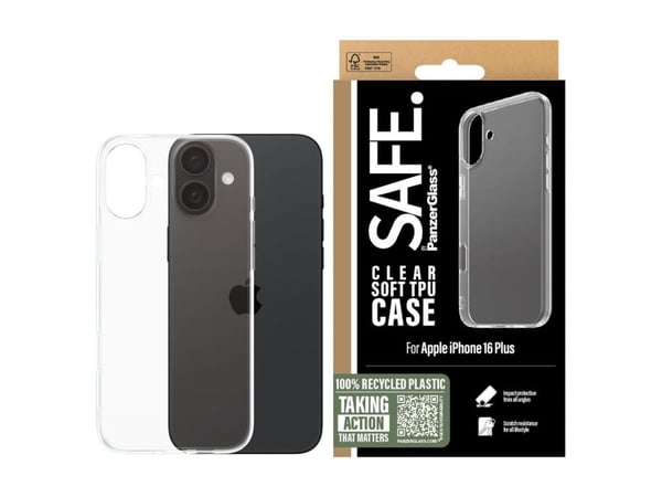 PanzerGlass SAFE. by ® TPU Case Transparent iPhone 16 Plus, Suojus, Apple, Apple - iPhone 16 Plus, Läpinäkyvä