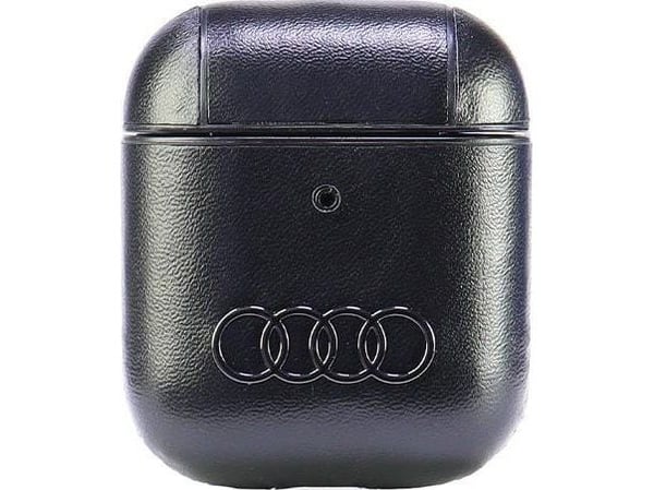 Audi lærveske med stort logo til AirPods 1 / 2 - svart