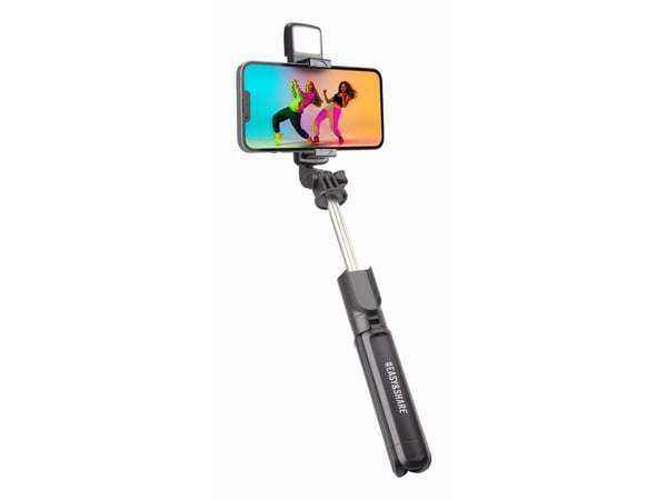 SBS Universal selfie stick, jossa on sisäänrakennettu LED-valo ja jalusta, musta SBS Universal selfie stick, jossa on sisäänrakennettu LED-valo ja jalusta, musta