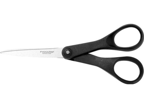 Fiskars Essential, Voksen, Rett klippet, Enkel, Svart, Rustfritt stål, Rustfritt stål, Kontorsaks