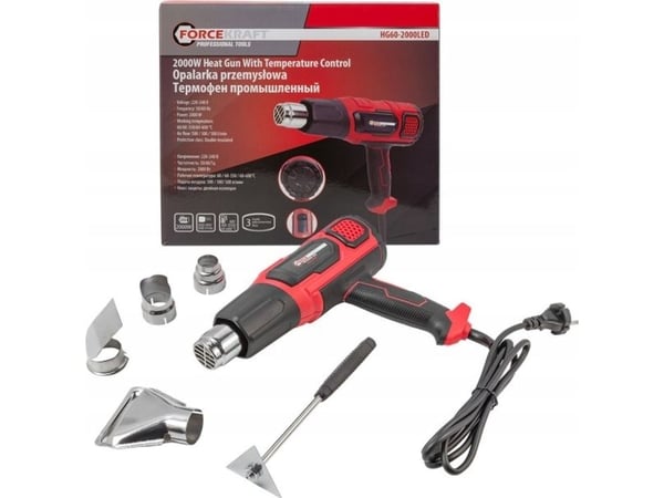 Forcekraft elektrisk varmluftpistol med dyser (230V, 50/60Hz, 2000W, 60/350/600°C, 50/300/500 l/min)