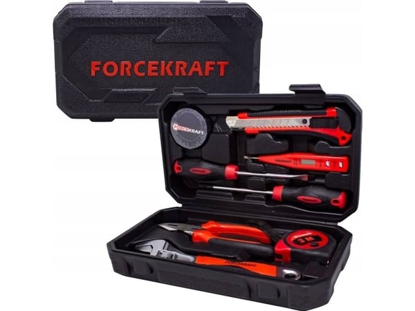 Verktøysett Forcekraft 9 deler - kombinasjonstang, skrutrekker/ bits, hammer