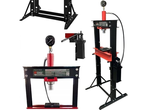 Rockforce 20t hydraulisk verkstedpresse med trykkmåler og dobbel pumpe