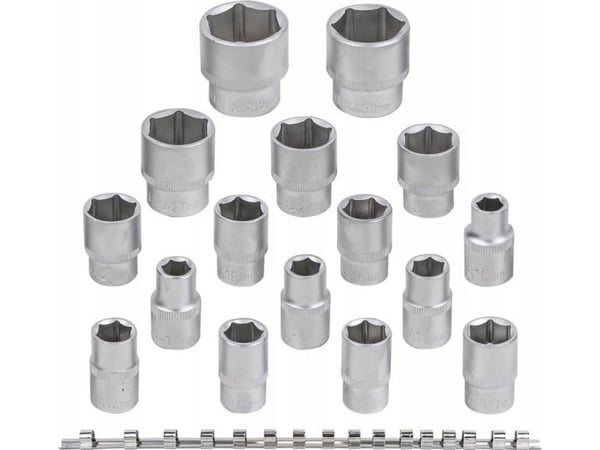 Rockforce-pistorasiat 16el. 1/2" (kuusikulmaiset) (10-19,21,22,24,27,30,32mm) kiskolla